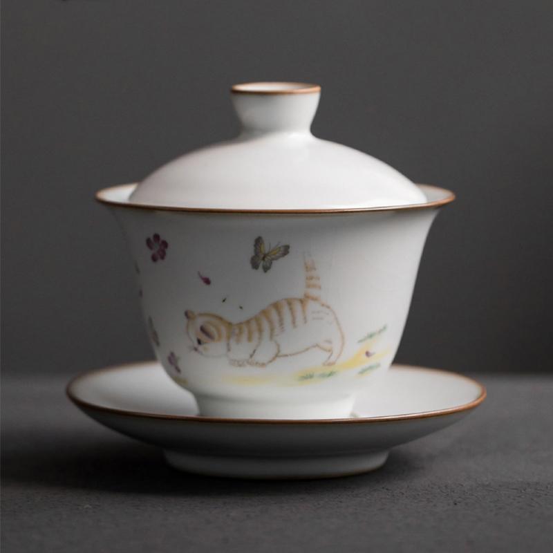 

LUWU Керамическая чайная супница Lovely Cat Gaiwan 135 мл white