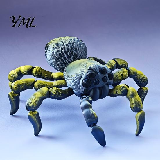 Realistic Bionic Spider Figurine 3D Printed Fidget Toy with Eyes, Large Articulated Unique Gothic Style Decor Flexible Joints, Halloween Desktop