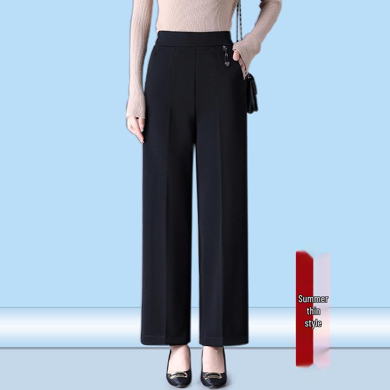 Elastic High-Waist Wide-Leg Pants for Middle-Aged and Elderly Women - Spring & Autumn Casual Plus Size