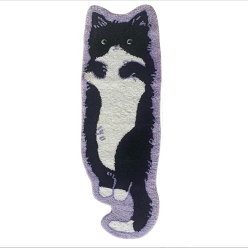 Cute Cartoon Cat Fish Shape Soft Plush Rug Non Slip Absorbent Floor Mat for Kids Bedroom Home Gift