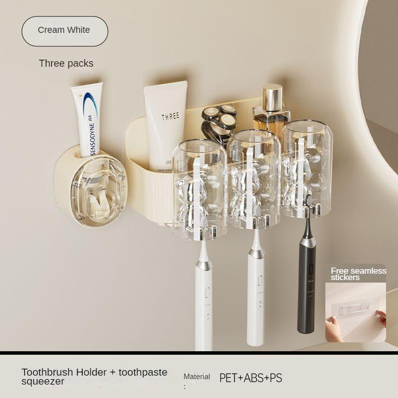 

Чашка для полоскания рта для ванной комнаты, дозатор зубной пасты, настенный подстаканник, чашка для зубной щетки для семьи из трех человек Three cups of suit кремовый