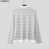 INCERUN Men Lapel Neck Long Sleeve Striped Patchwork Casual T-shirts Tops