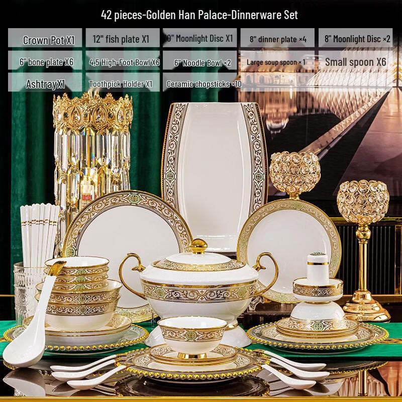 Premium Embossed Gold Bone China Dinnerware Set
