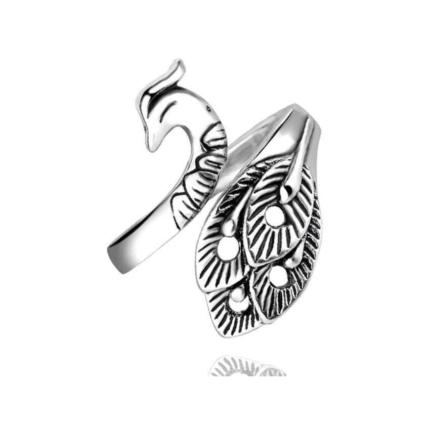 Adjustable Vintage 3D Silver Peacock Ring - Women's Retro Jewelry Accessory