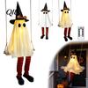 Halloween-Eingangsbereich Dekoration Hängende Schaukel Geist Dekoration, Leuchtend Große Schaukelnde mit Beleuchtetem Veranda Hexenhut Und Gestreiften Beinen für den Garten