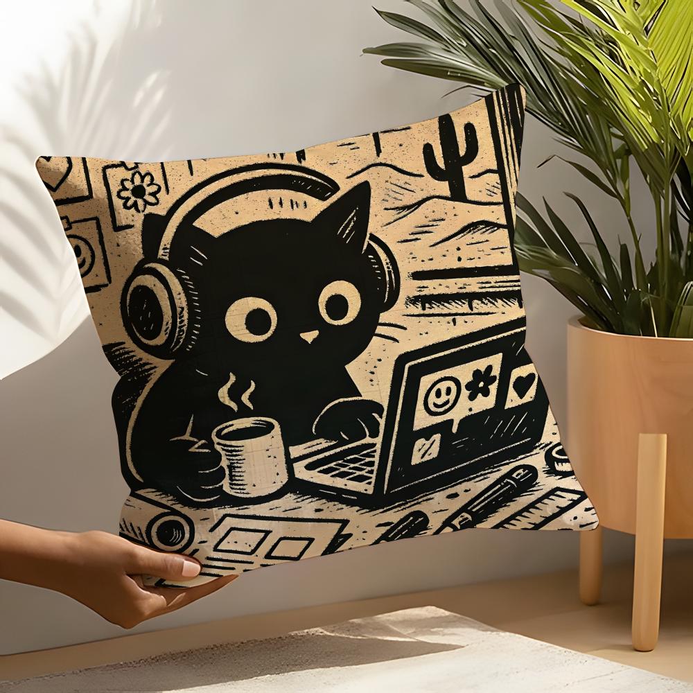 Funny Cat Thinking Network Pattern Pillow Case Home Living Room Decoration Linen Pillowcover Pillow Cases Cushion Cover