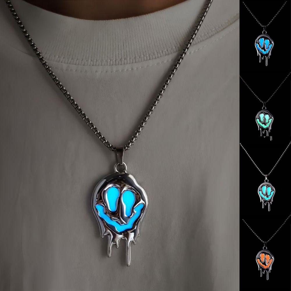 Punk Halloween Skull Necklace Zinc Zinc Alloy Hip Hop Neck Chains Simple Luminous Pendant Necklace  Halloween