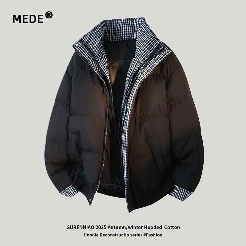 

MEDE Men s Faux Two-Piece Plaid Stand-Collar Padded Jacket XL