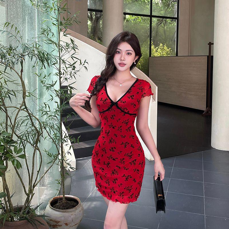 

Instunning Retro Red Waisted Dress Red Short S