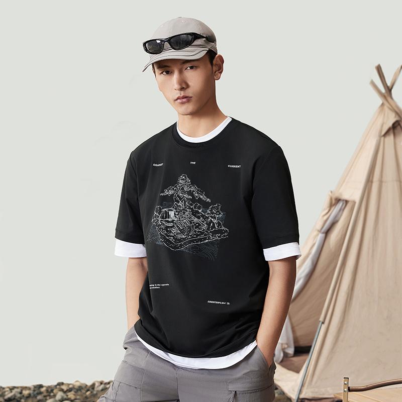 Li Ning CF Round Neck Pullover Letter Print Pattern Short Sleeve T-Shirt Men T-Shirts Black ATSU595-2