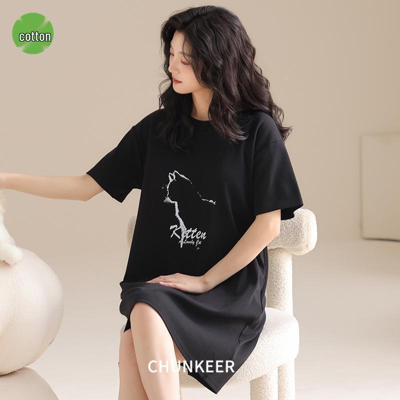 

Летний хлопковый пижамный комплект: Женская ночная сорочка с коротким рукавом и мужские повседневные шорты XXL