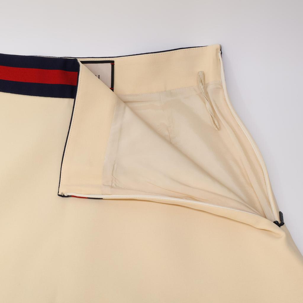 GUCCI 448613 ZHM88 Beige Wool x Silk Grosgrain Web A-line Medium Skirt skirt 38 creamUsed