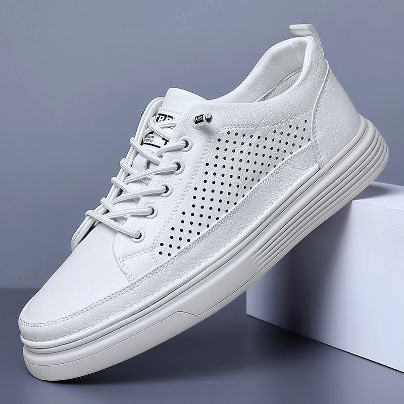 Fashion New Cow Leather Hollow Platform Sneakers for Men Designer New Big Size Casual Men's Board Shoes Fashion Light Zapatos De Hombre