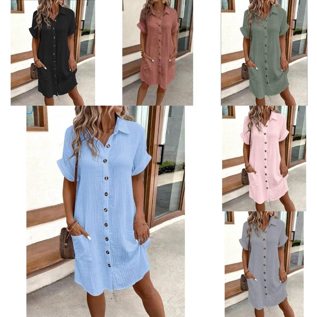 Polyester A Line Dress With Button Details For Casual Summer Wear