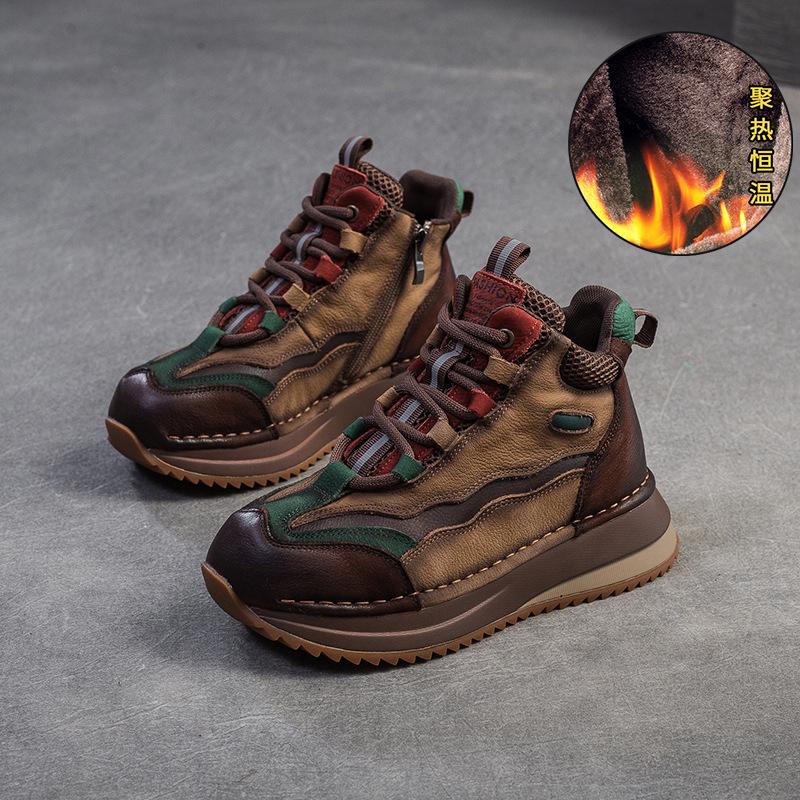 Fashion GKTINOO 4CM Genuine Leather Women Boots Lady Platform Wedge Plush Warm Causal Autumn Winter Fashion Thick Bottom Sneakers Shoes