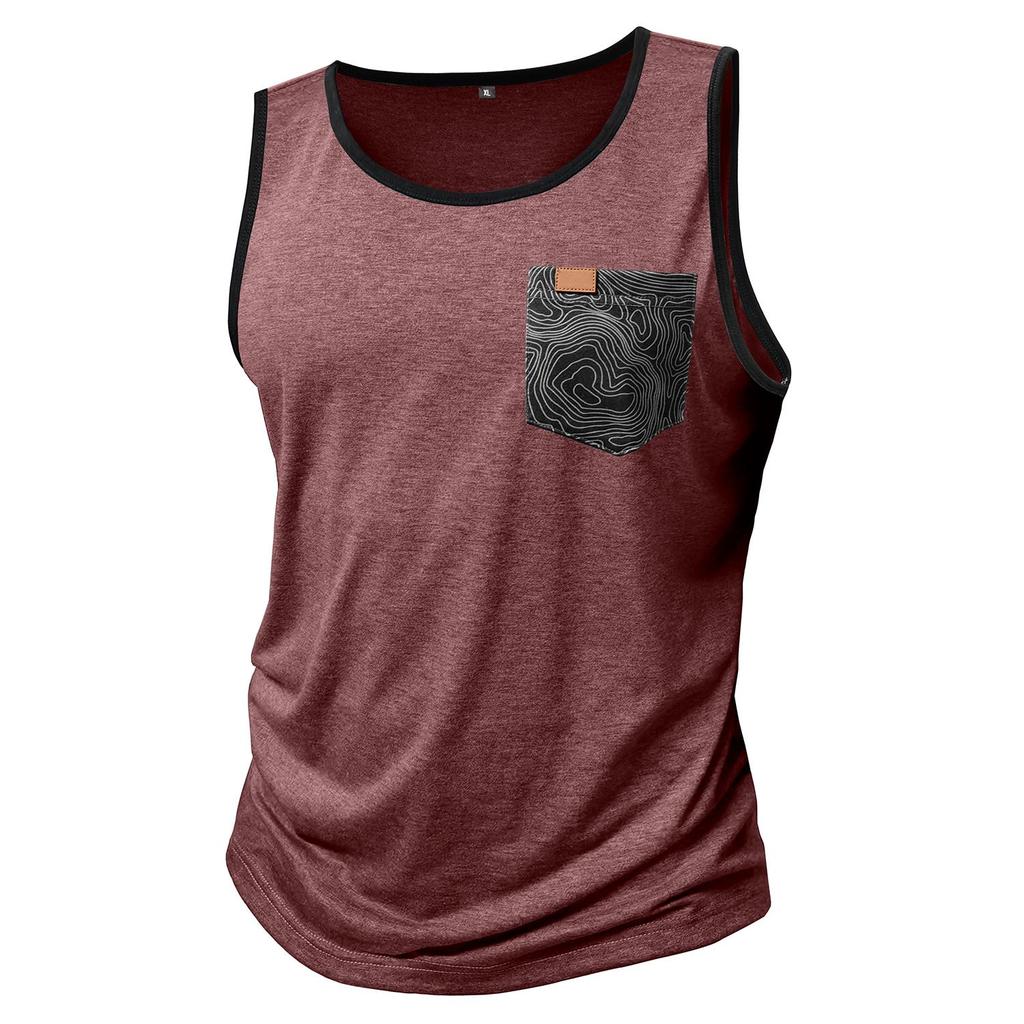 Men’s Vest Sleeveless Tops Printed Chest Pocket Summer Sports Fitness Loose Shirts