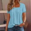 Summer Women's Square Neck Short Sleeve Eyelet Jacquard Casual T-shirt Top, European American Fashion Crossbody New Arrival