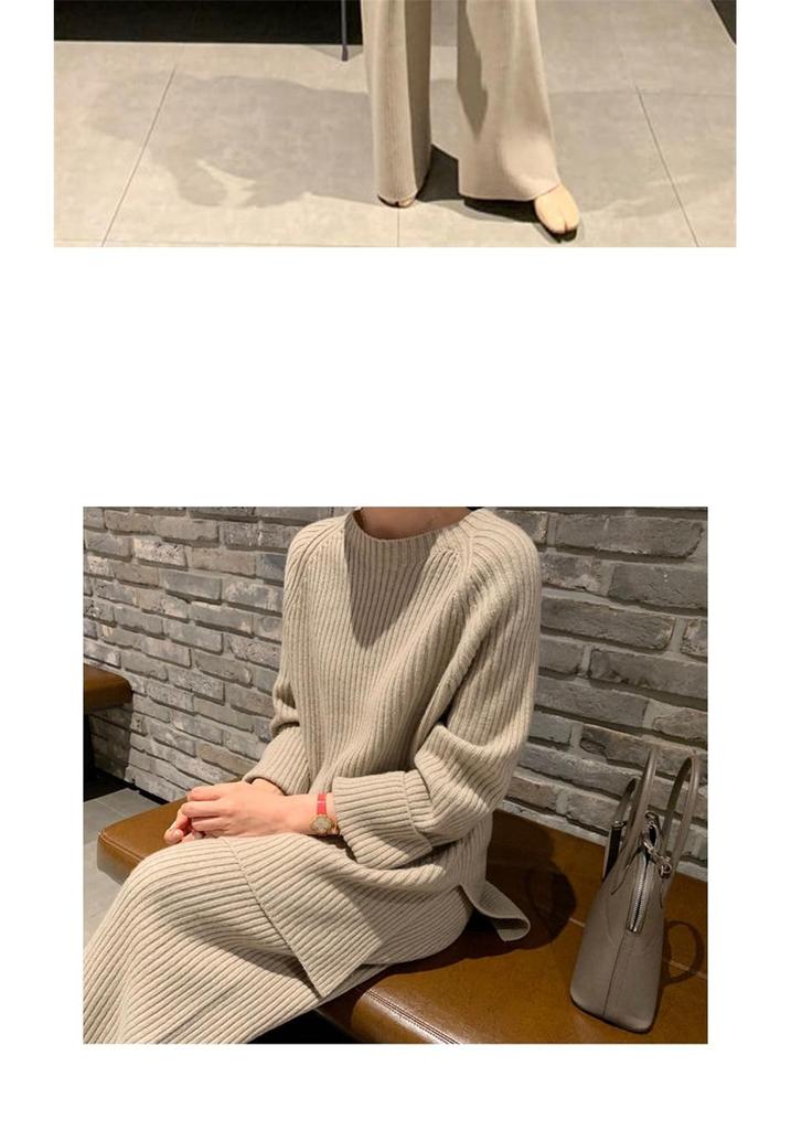 Korean-Style Knit Sweater & Wide-Leg Pants Set for Women - Casual & Versatile Autumn/Winter Fashion