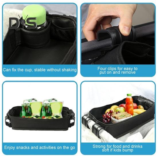 Stroller Tray Baby for Wonderfold W1/W2/W4 with 2 Cup Holders Multi Mesh Pockets Large Capacity Clipping-on Type Baby Car Organizer Stroller Snack