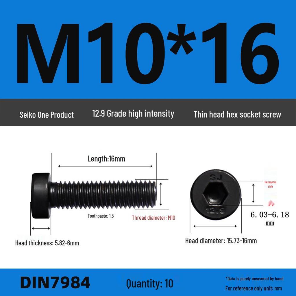 DIN7984 Grade 12.9 Thin Head Hex Socket Cap Screws - Sizes M3 To M16
