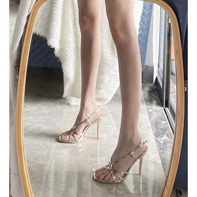 Fashion Gold Sandals 2025 Women's Buckle Strap High Heels Large Size Clear Shoes Open Toe Stiletto New High-heeled Big Girls Peep Pumps