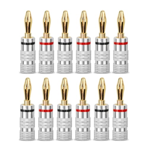 24K Gold-Plated Banana Plugs, Speaker Cable Connectors, Speaker Terminals, Conversion Screw Repair Kit, Compatible with 12AWG to 18AWG Audio, for Spea