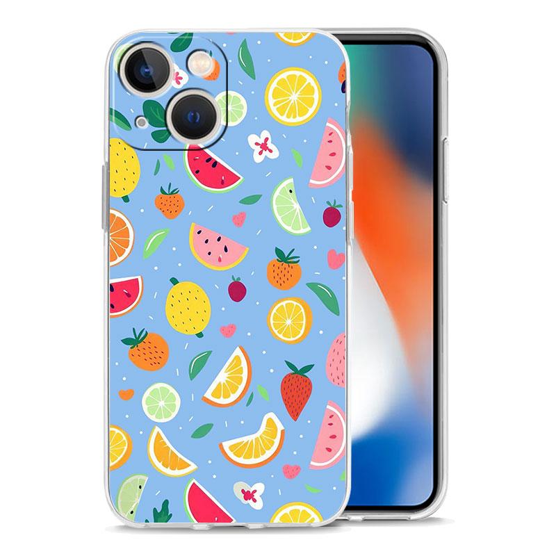 Phone Case For iPhone 17 Air Cases iPhone 16 15 12 13 14 Pro Max SE 7 8 Plus iPhone11 Clear Cover Fruit Juice Flower Pattern