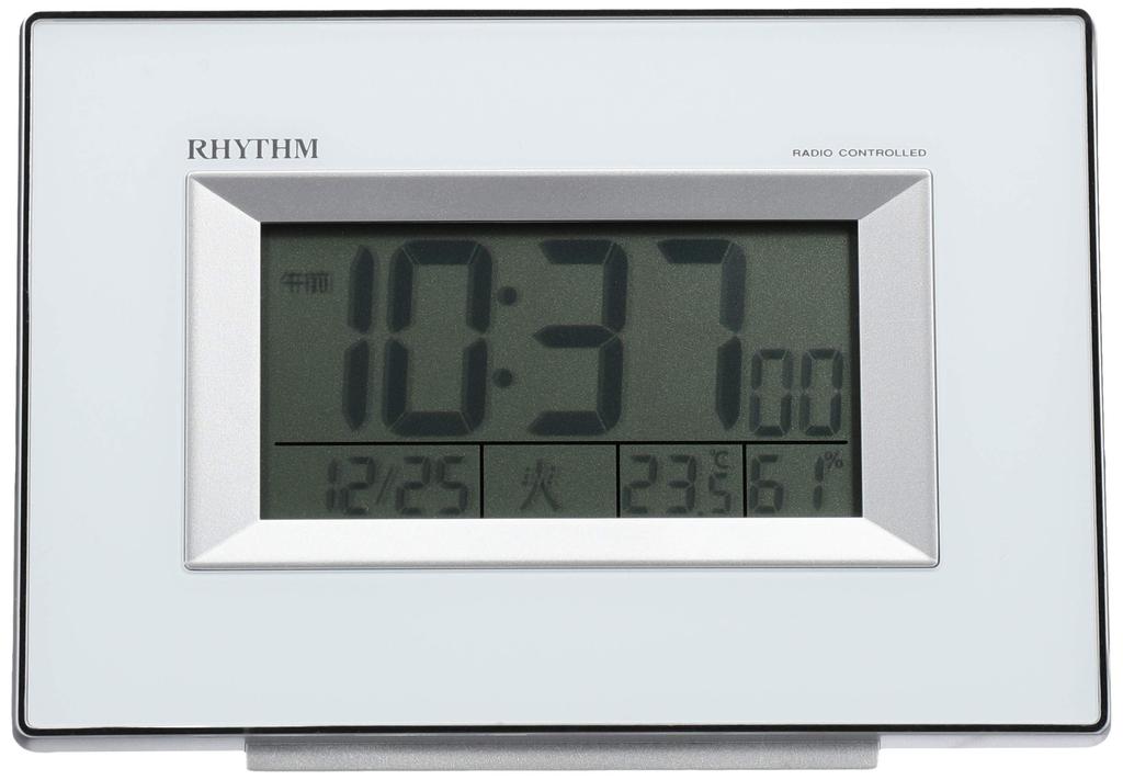 RHYTHM FitWave D194 Digital Alarm Clock with Thermometer and White Radio-Controlled Hygrometer, Calendar, (8RZ194SR03)