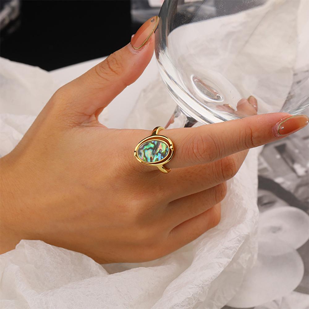 New Colorful Abalone Shells Ring for Creative Flip Two Colors Goth Polished Finger Rings Trendy Smooth Wedding Jewelry Gift