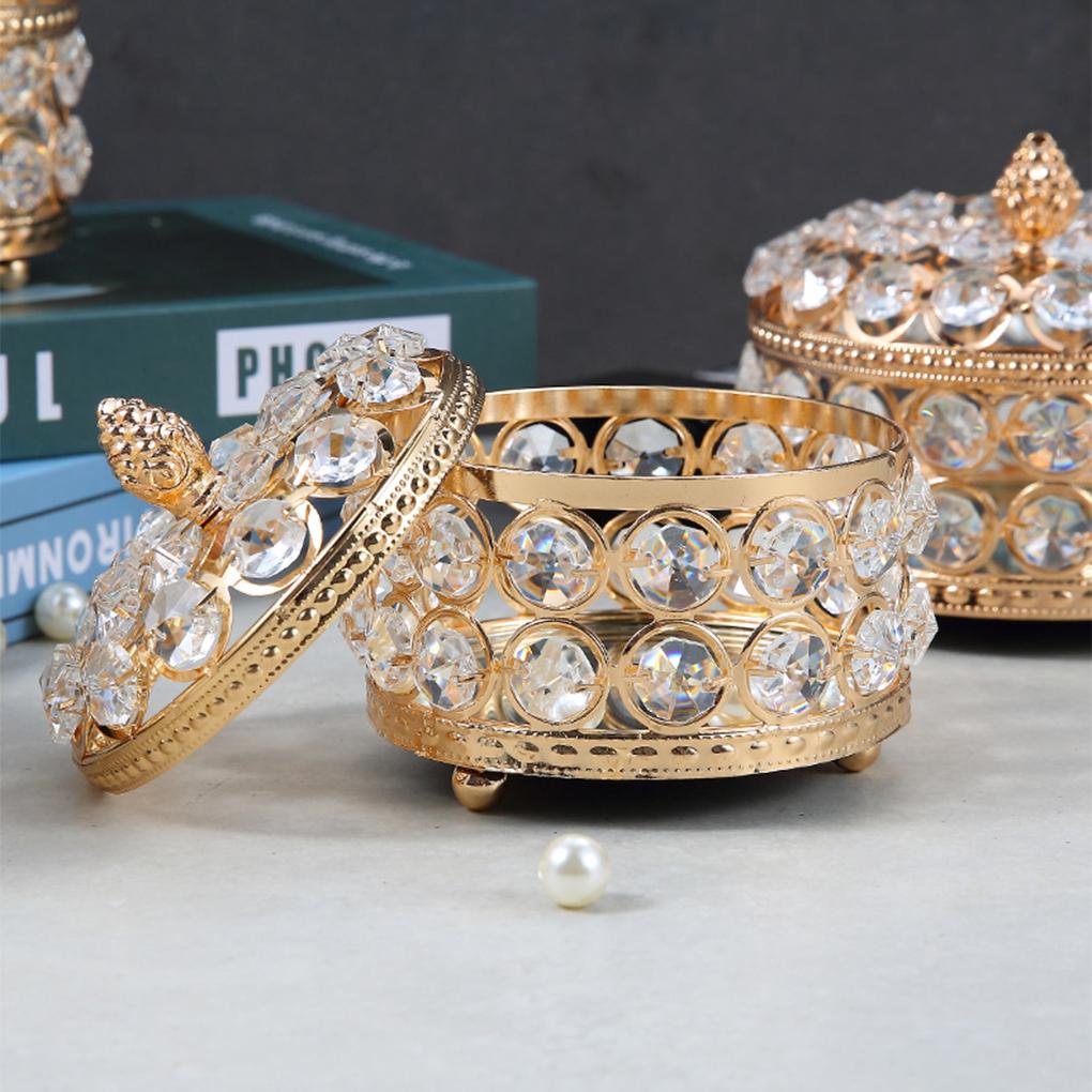 Iron Elegant Heart-shaped Mirrored Keepsake Box Handmade Sparkling Crystals Handheld Boxes Container