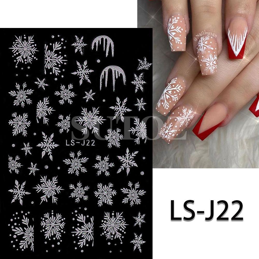 Winterweiße Weihnachts-Nagelsticker: Glitzernde Schneeflocken-, Herz- und Rentierdesigns