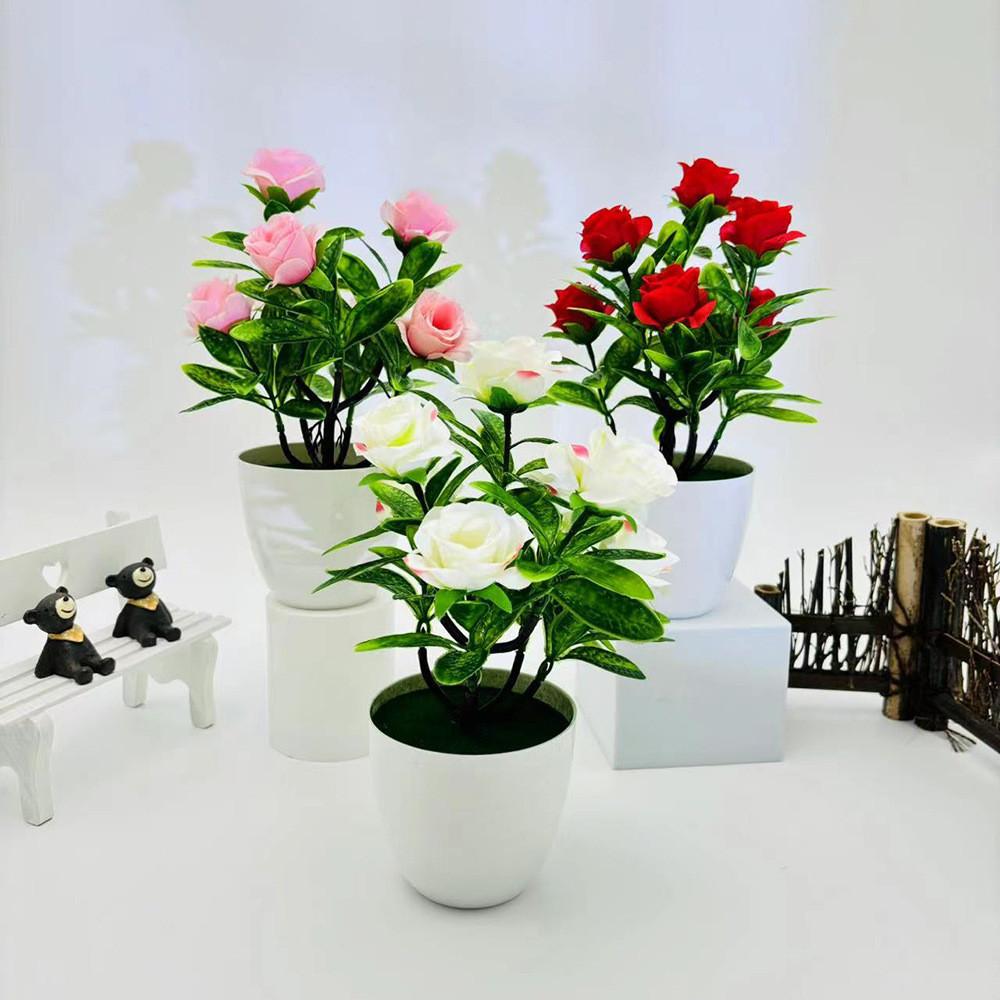 Ornament Rose Artificial Green Potted Plant Bonsai For Home Or Venue Wedding