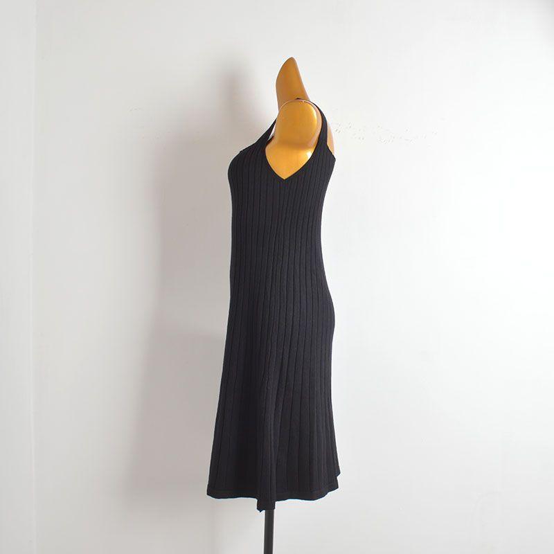 Solid Simple Sleeveless Knitted Cami One Piece Dress Women Clothing Early Autumn New Waist Hugging Slimming Sheath A- Line Skirt