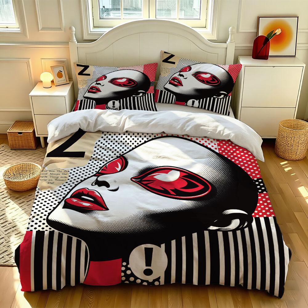 3PCS Pop Art Cool Girl Bedding Set, Coreless Soft Bedding Decoration, Machine Washable