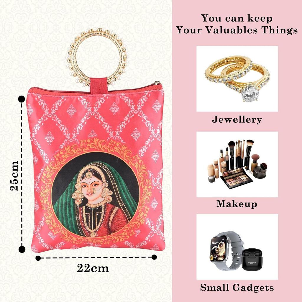 4 Pcs Silk Small Hand Bags for Women Stylish with Zip & Handle | Traditional Handheld Bags for Women | Ethnic Ladies Purse Handbag for Return Gifts