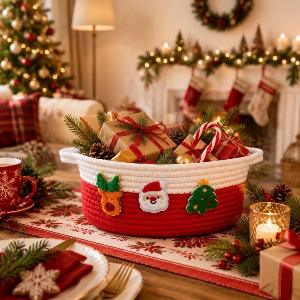 Xmas Theme Christmas Woven Storage Basket Cotton Rope Small Item Storage Bin Desktop