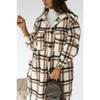 Independent Station Wishes Europe and The United States Autumn and Winter Long-sleeved Button Lapel Casual Plaid Long Woolen Coat