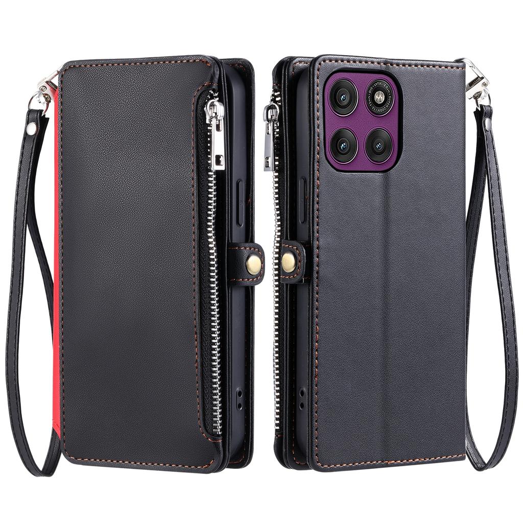 For Motorola Edge 60 Pro 5G Case TPU + PU Leather Wallet Phone Cover with Wrist Strap