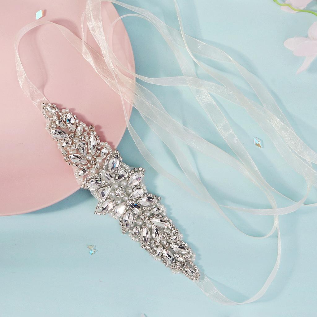 Fashion Rhinestone Pearl Waist Belt Bridal Wedding Sash Evening Party Dress Accessory For Women
