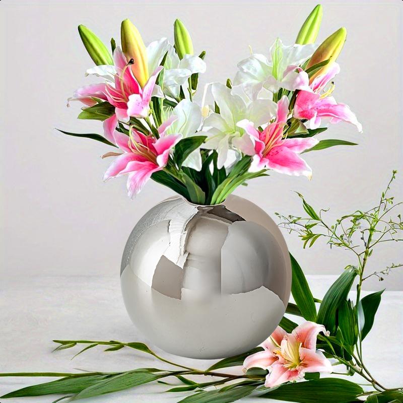1/3pcs Plated Vase Modern Round Ball Vase Table Decor Accessories Flower Arrangement Craft Home Decoration SML