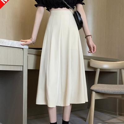 Beige Drapey High Waist A-Line Midi Skirt for Women - Spring/Summer Edition