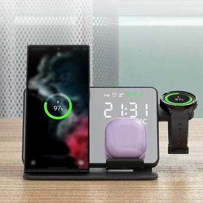 Bezdrátová nabíječka 4 v 1 pro Galaxy S24 S23 S22 S21 Rychlonabíjecí stanice pro Samsung Galaxy Watch 7 6 5 4 3 s hodinami