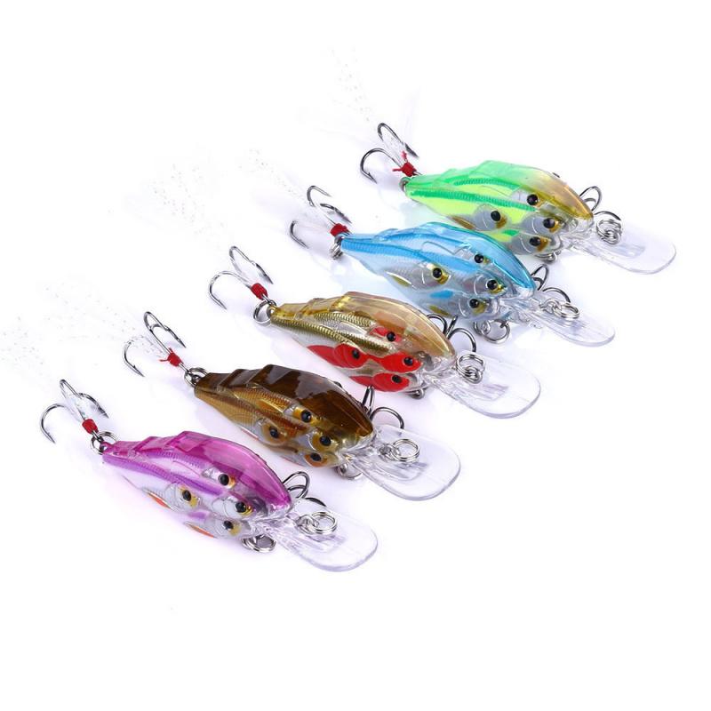 6No. Hook Feather Hook Floating Rock Group Fish Fake Bait6.5CM 6GHard Bait Bionic Fishing Lure for Bass and Mandarin Fish