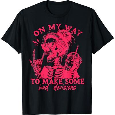 ObRenKi On My Way To Make Some Bad Decisions Sarcastic T-Shirt 100% Cotton Crew Neck T-Shirt for Men Women