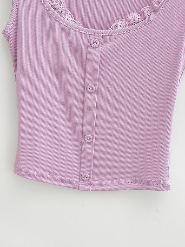 2024 Summer Lace Camisole Crop Top - Women's Sleeveless Round Neck Two-Piece Design