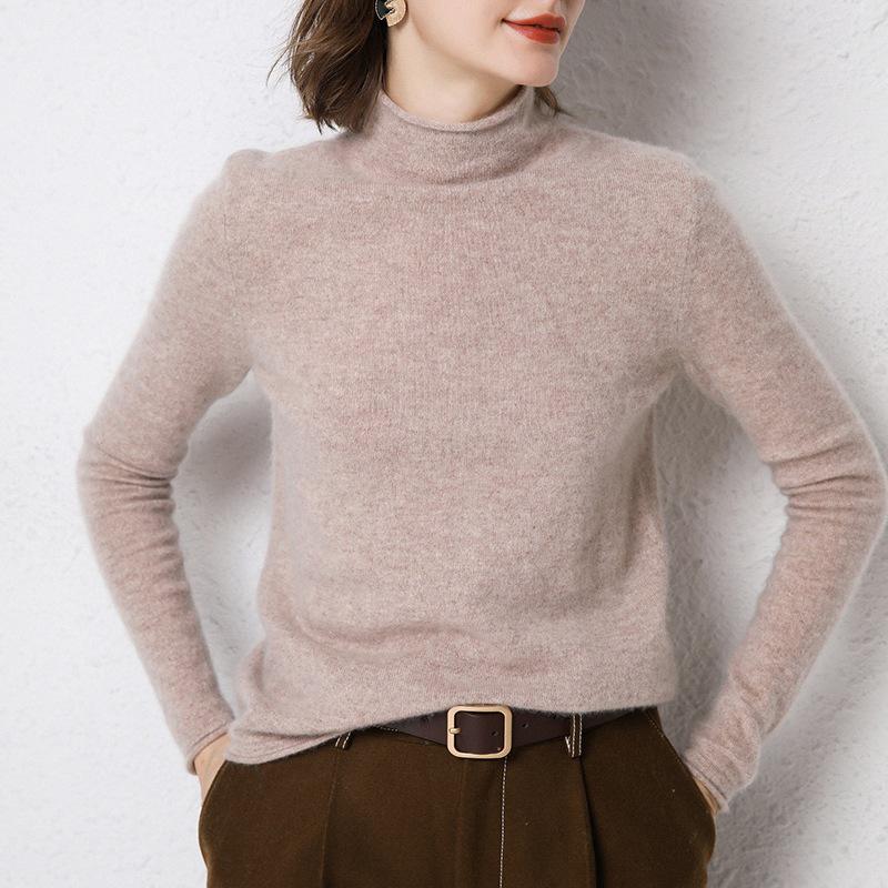 Women's 100% Pure Wool Turtleneck Sweater - Fashionable Autumn/Winter Knitted Cashmere Base Layer Top