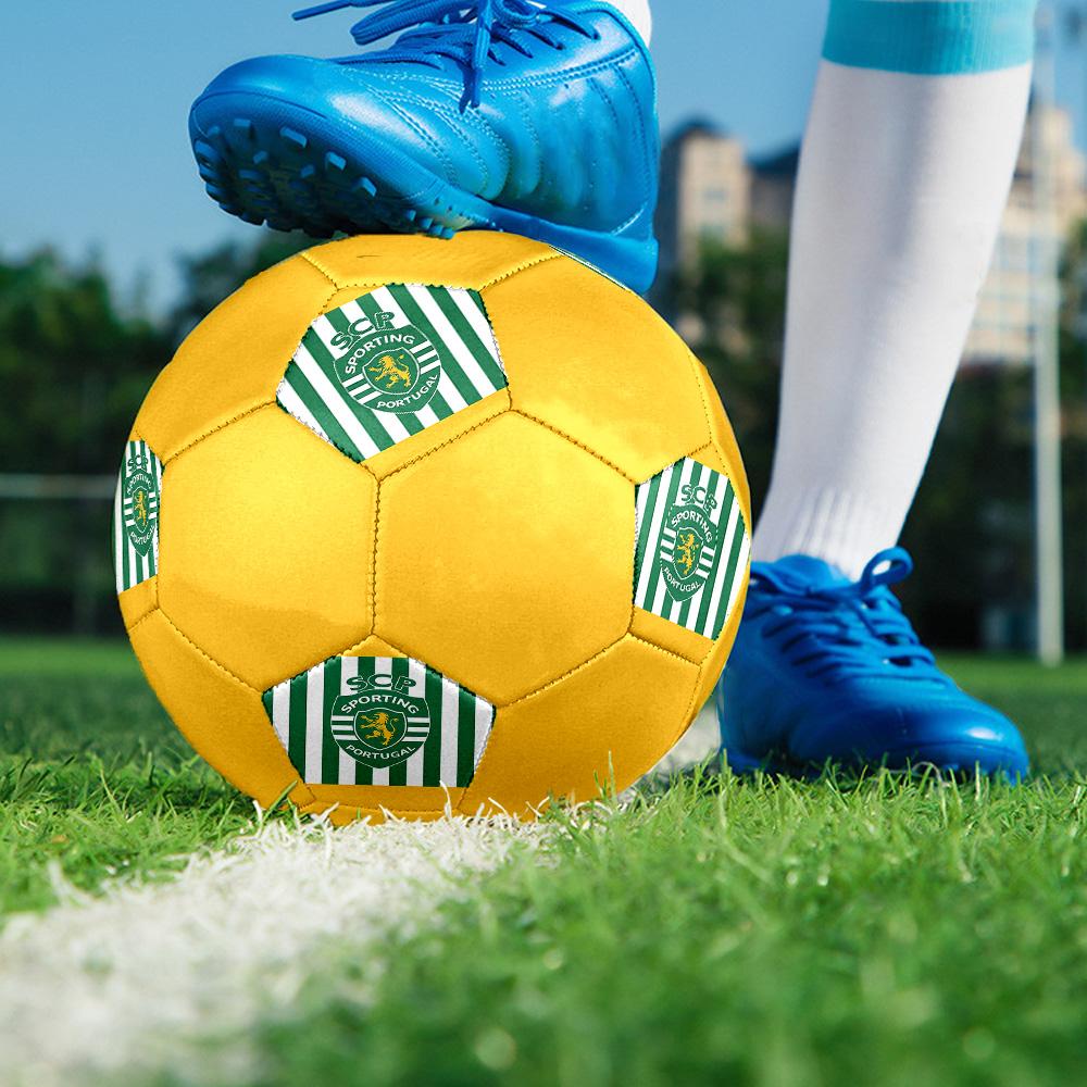 Pallone Calcio a 5 Sporting FC Colorato Per Tutte le Età Misura 5 Cucito a Macchina PVC Pronto per la Competizione Resistente Alta Rimbalzabilità