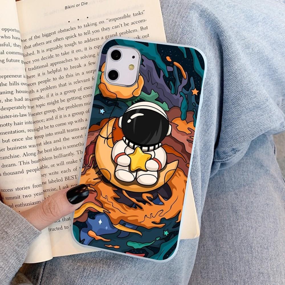 Space Astronaut Cartoon Phone Case For IPhone 14 11 12 13 Mini Pro Xs Max 8 7 6 6S Plus X XR Solid Candy Color Case
