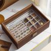 Walnut Color Double-decker Jewelry Box Necklace Earrings Box Cover Carry Oxide Jewelry Delicate Solid Wood Jewelry Box