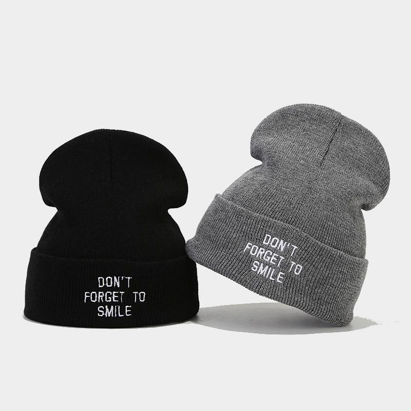 Trendy Brand Fashion Letter Embroidery Knitted Pullover Hat Women's Personality Simple Curling Heap Hat Men's Cold Hat